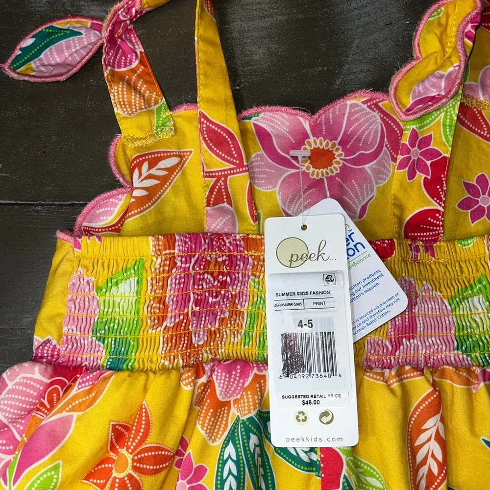 Peek Girls Yellow Floral Romper NWT 4-5
